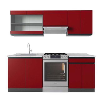 Vicco Mueble De Cocina R-line, Rojo/antracita, 200 Cm, Et M&aacute;rmol