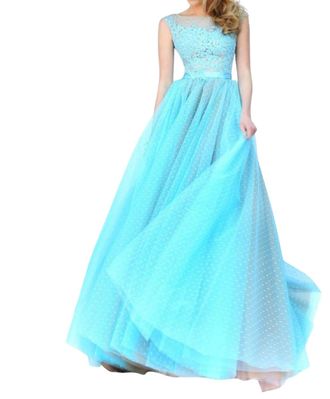 Sherri Hill Laced Prom Dress In Light Blue/nude