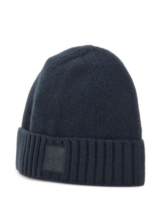 Stone Island compass-logo cuff beanie - men - Wool - One Size - Blue