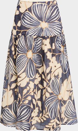 Marie Oliver Owens Floral-Print Cotton Midi Skirt