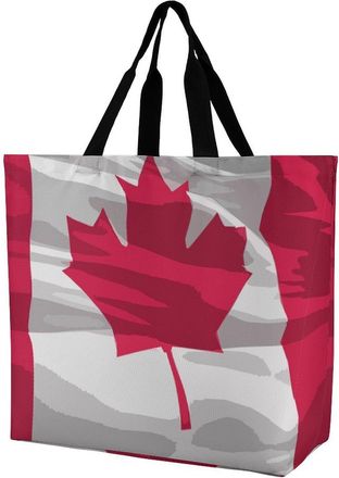Generic Canadian Flag Large Reusable Shopping Bag Lightweight Foldable Tote Bags Washable Shoulder Handbag