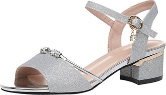 Generic Open Toe Sandal For Women Glitter Sparkly Dressy Sandals Elegant Block Heel Sandal Slingback Buckle Sandals Fashion Walking Shoes Solid Color Non Slip