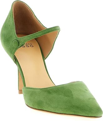 Francesco Russo Womens Pointed-Toe Suede Pump Green Goat Leather