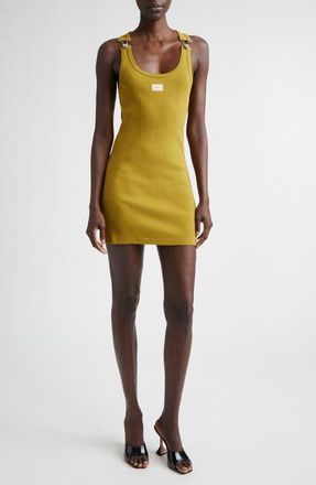Jean Paul Gaultier Buckle Strap Rib Cotton Minidress in Green at Nordstrom, Size X-Small