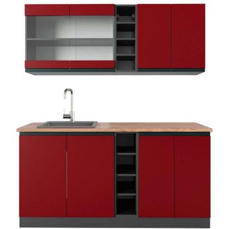 Vicco Cucina completa R-Line, Rosso/antracite, 160 cm, pl Rovere