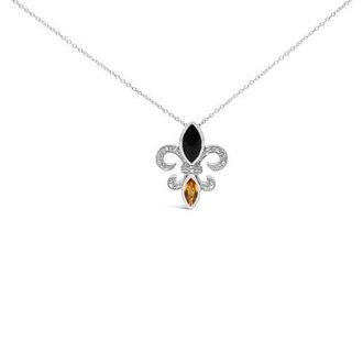 House of Brilliance Silver Marquise Onyx, Citrine, and Diamond Accent Fleur De Lis Pendant Necklace in White at Nordstrom