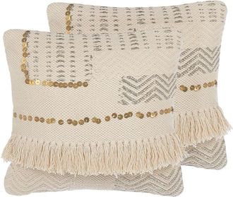 Beliani Set of 2 Decorative Cushions VAYALI Cotton 45 x 45 cm Beige Striped