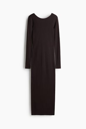 H&M Geripptes Kleid mit U-Ausschnitt im R&uuml;cken - Dunkelbraun