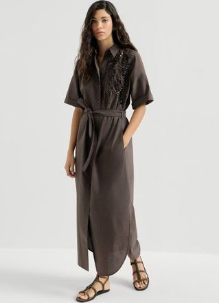 Brunello Cucinelli Dress with dazzling seabed embroidery in Brown at Nordstrom, Size 3X-Large Eu