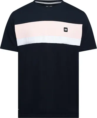 Weekend Offender Heren T-shirt met kruispatroon en strepen, normale pasvorm (Marineblauw/lichtroze/wit)
