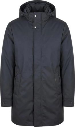 Moorer Jassen, Heren, Blauw, M, Leer, Gewatteerde jas met capuchon