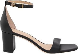 Ralph Lauren Zwarte leren sandalen met hakken - Dames - Sandalen met hakken - Zwart - 36 1/2 EU - Leer - Schoenen