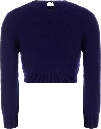 Jil Sander Womens Wool Blend Cropped Sweater Navy Nylon