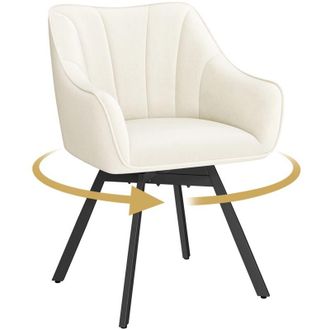 Yaheetech Yaheetech Sedia da pranzo girevole con schienale e braccioli, sedia da cucina rotante, seduta in velluto e gambe in metallo beige