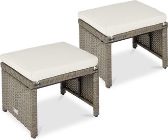 Best Choice Products Set of 2 Multipurpose Patio Wicker Ottomans w/ Removable Cushions, Steel Frame