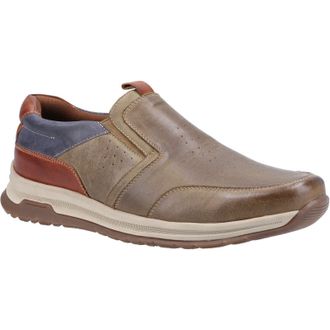 Hush Puppies Cole Leather Mens Khaki/Navy/Tan Mix Loafers - Size UK 12