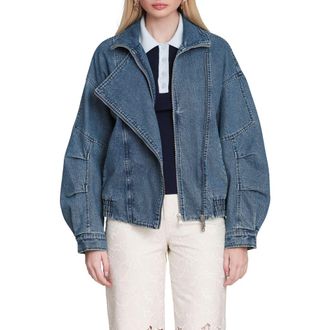 Avec Les Filles Denim Bomber Jacket in Montgomery Wash at Nordstrom, Size Xx-Small