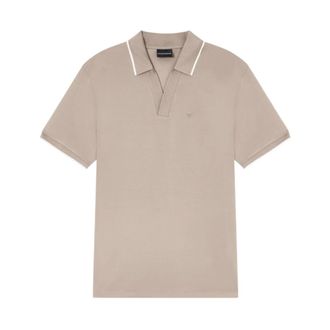 Emporio Armani Polo Shirts, male, Beige, Size: XL V-neck Piqu&eacute; Polo