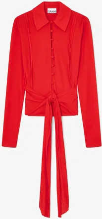 Ganni Shirt in Red Marl Mesh - Size 10/12 Goji Berry