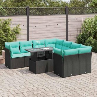 vidaXL Vidaxl Set Sof&aacute;s Jard&iacute;n Y Cojines 9 Pzas Rat&aacute;n Sint&eacute;tico Acacia Negro