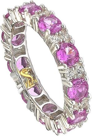 Suzy Levian Sterling Silver Round Cut Pink Sapphire and Diamond Accent Eternity Band