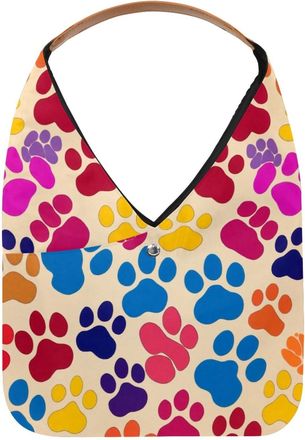 Generic Colorful Dog Paw Pattern Reusable Lightweight Grocery Bags - Foldable Into Compact Pouch, Washable & Sturdy, Multipurpose for Shopping and Travel