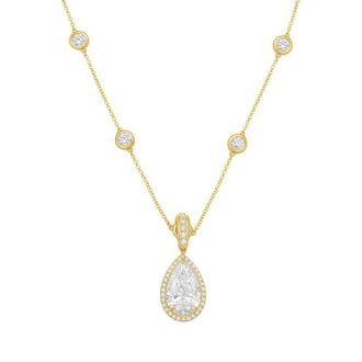 Diana M. Jewels 14kt Yellow gold Lab Grown 6.00 ct Pear Diamond Halo Pendant With Bail