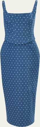 Carolina Herrera Polka-Dot Denim Corset Midi Dress