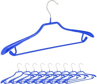 Relaxdays Juego 10 Perchas Para Trajes, Barra Pantalones, Gancho Colgar Falda Y Top, Metal Y Pvc, 19 X 45 X 3,5 Cm, Azul - Relaxdays