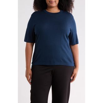 Lafayette 148 New York Short Sleeve Cotton & Silk Sweater in Lido Blue at Nordstrom Rack, Size 3X