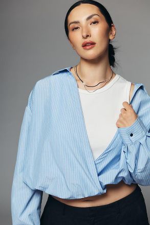 Maeve Long-Sleeve Layered Twofer Shirt Top