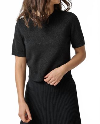Lilla P Short Sleeve Sparkle Sweater In Black Sparkle