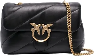 Pinko LOVE CLASSIC PUFF CL SHEEP NAP, Womens Handbag, Z99Q_NERO-ANTIQUE GOLD