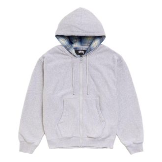 St&uuml;ssy Plaid Lined Zip Hoodie Grey Heather 118619-GHEA
