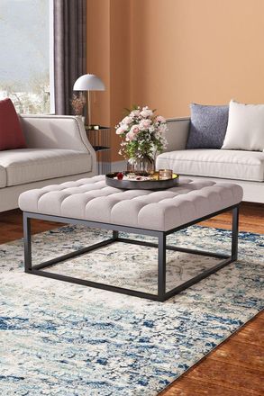 Living and Home Square Linen Footstool with Metal Frame
