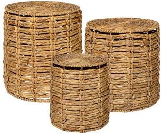 Jonathan Y Designs Zaria 18 Coastal Bohemian Handwoven Water Hyacinth Nesting Round Accent Table in Beige at Nordstrom