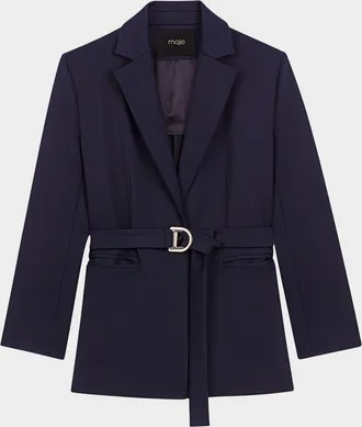 Maje Villeplisse Belted Pleated Blazer