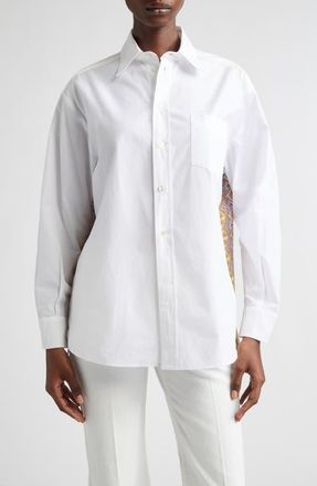 Etro Print Back Relaxed Fit Cotton Button-Up Shirt in White/Pale Blue Multi Print at Nordstrom, Size 10 Us