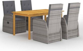 vidaXL 5 Piece Garden Dining Set with Cushions Grey Poly Rattan vidaXL