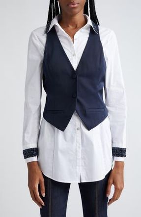 Cinq &agrave; Sept Ellery Beaded Trim Shirt in Navy/White at Nordstrom Rack, Size Large