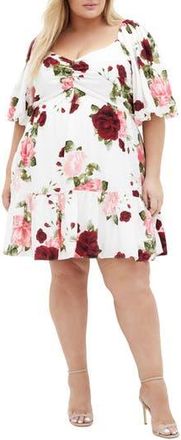 City Chic Mindy Rose Print Minidress in Dolce Ivory at Nordstrom Rack, Size 18W