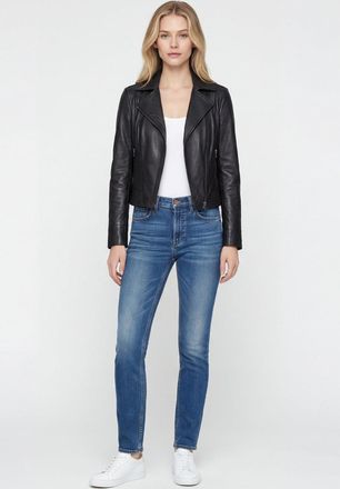 Elle Womens Armin Leather Biker Jacket in Black - Size 14 UK