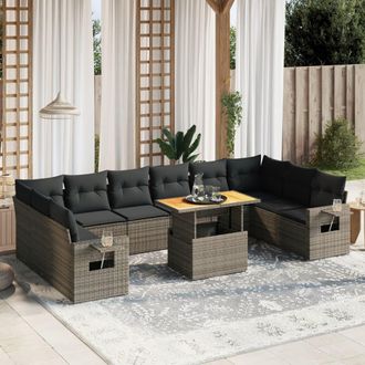 vidaXL Set De Sof&aacute;s De Jard&iacute;n 11 Pzas Y Cojines Rat&aacute;n Sint&eacute;tico Gris Vidaxl