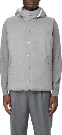 Brunello Cucinelli Jassen, Heren, Grijs, L, Wol, Grijze Hooded Wollen Vest