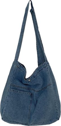 Generic Jeans Top Handle Bag Versatile Denim Shoulder Bag Unisex Foldable Satchel Bag Large Capacity Casual Travel Shopping Bag (Light Blue)