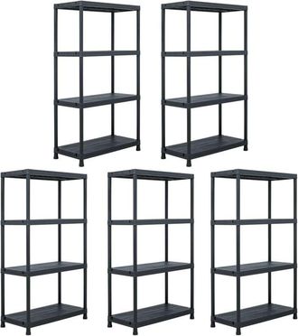 vidaXL Storage Shelf Racks 5 pcs Black 60x30x138 cm Plastic Vidaxl