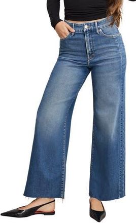 Good American Good Skate Raw Hem Ankle Wide Leg Jeans in Indigo1005 at Nordstrom Rack, Size 14