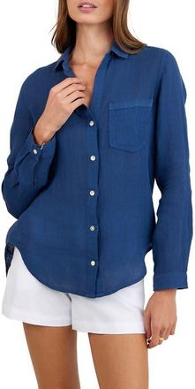 Bella Dahl Garment Dyed Linen Button-Up Shirt in Midnight Surf at Nordstrom, Size X-Small