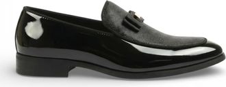 Infinity Leather Marineblauwe loafers met textuur aan de voorkant en iconische gesp