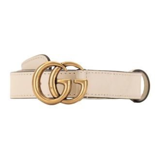 Gucci Leather Belt with GG Plaque - female - Gucci - Belts - White - 115 CM - Accessories